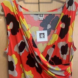 Anne Klein Sleeveless Orange floral dress with belt XL size